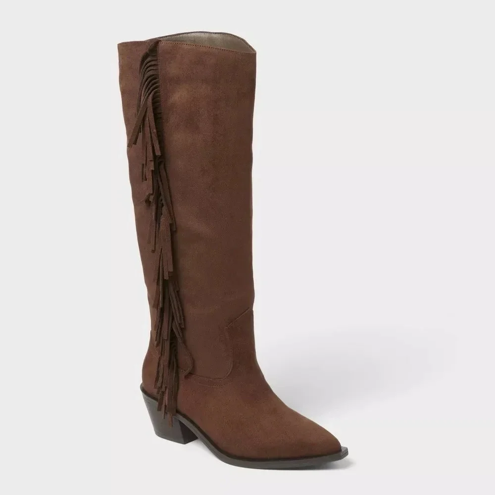 Universal Thread Patsy Fringe Western Boots Chocolate Size 8 New With Tags - Picture 10 of 10